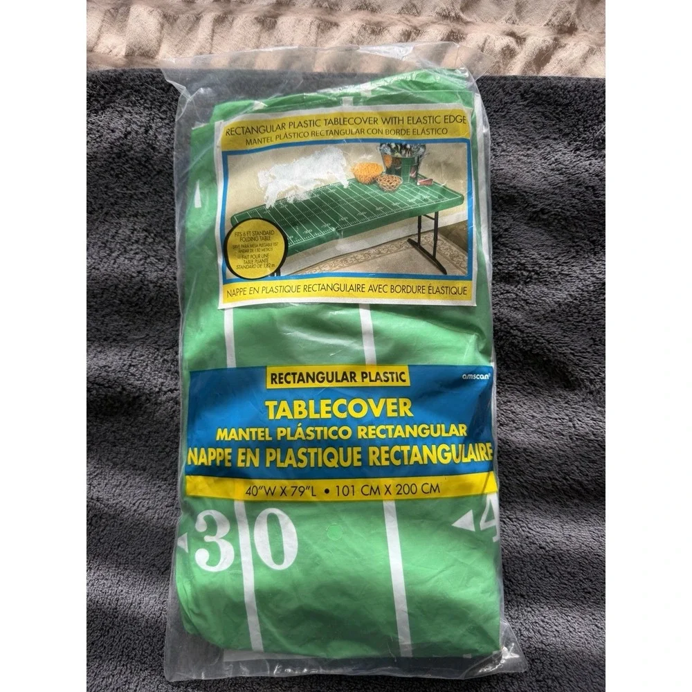 rectangular plastic table cover with elastic edge, football field, party, 40x79
